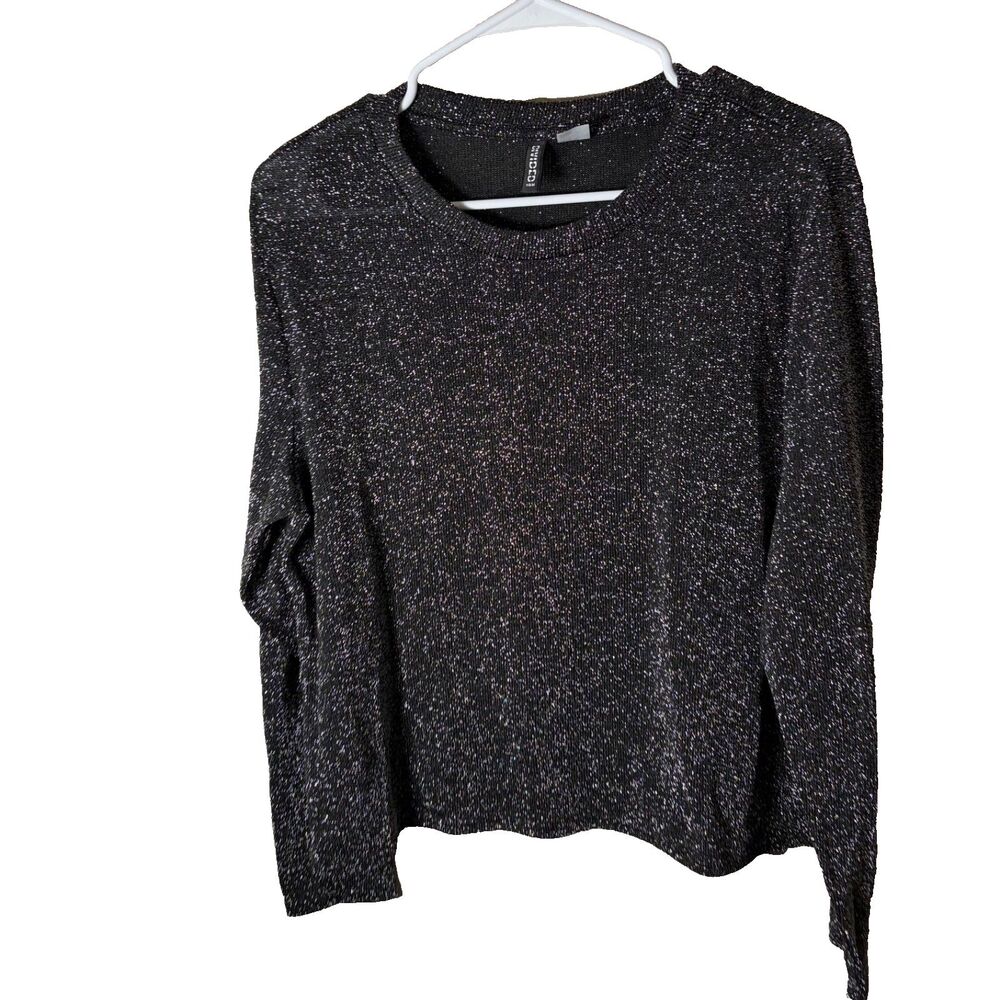 Divded T-Shirt Women's Medium Black Metallic Long Sleeve Knit casual Top